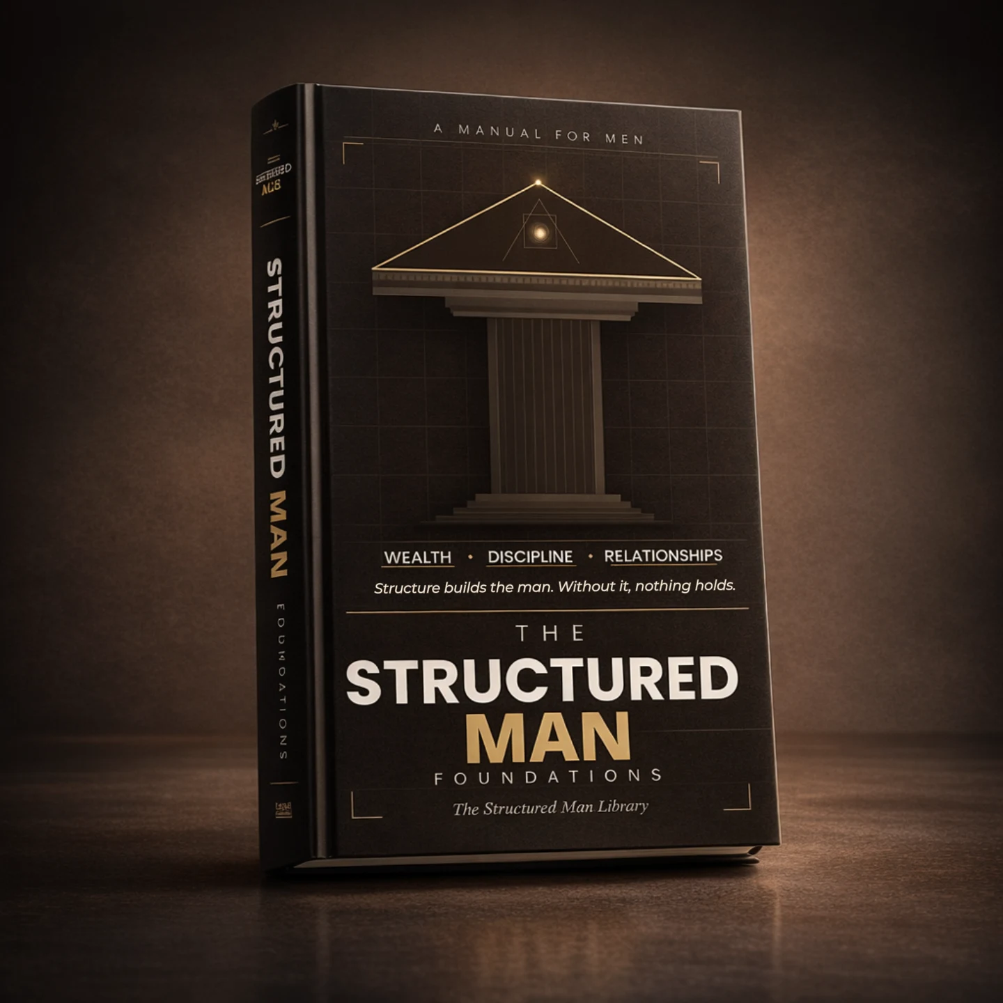 The Structured Man: Foundations hardcover book in a dark editorial setting